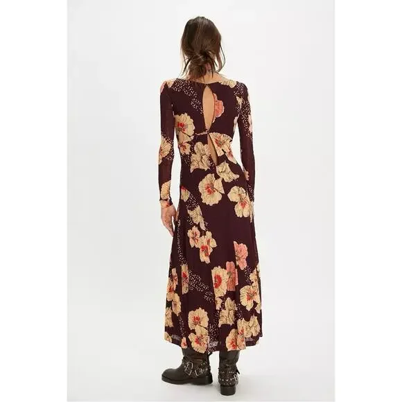 Free People Calla Midi Maxi Dress in Plum Combo Size XL Edgy Floral 90s Bohemian - Picture 7 of 15